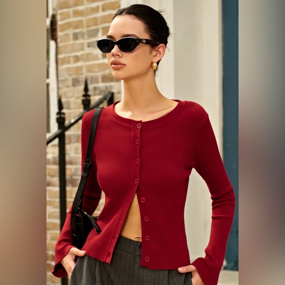 Ribbed Button Down Thin Cardigan